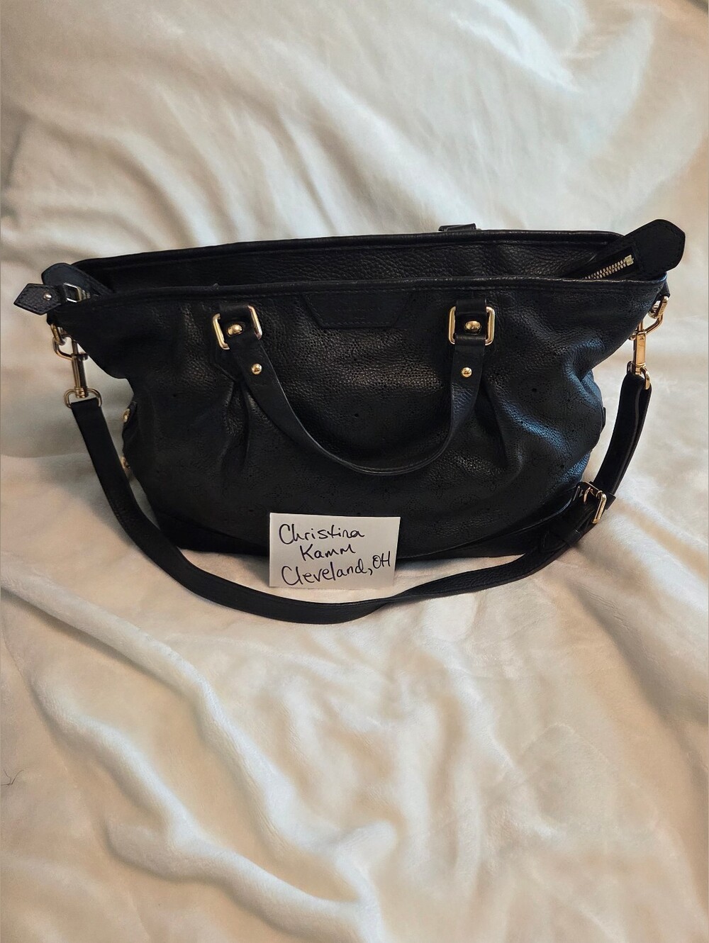 Authentic Louis Vuitton Perforated Anthracite Black Leather Mahina Stellar GM